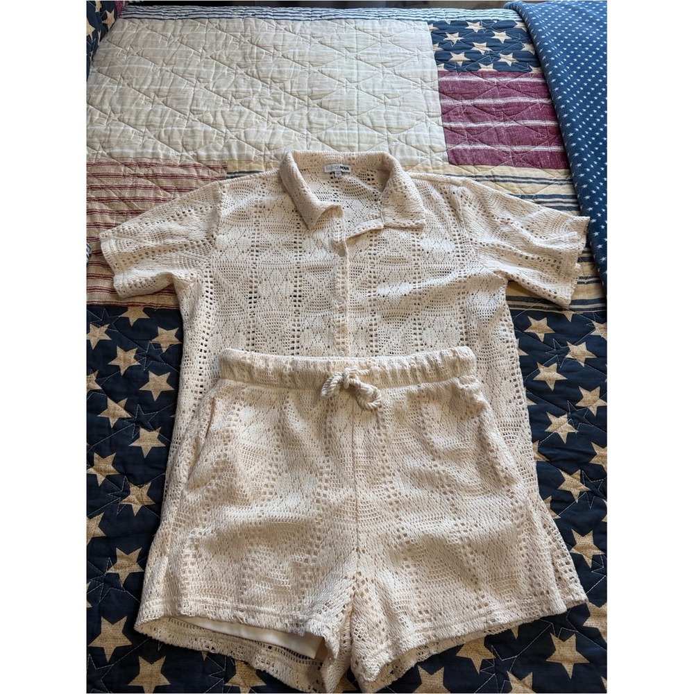 Fashion Nova Beige Crochet Short Set